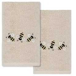 Linum Home Textiles Bee Dance Embroidered Luxury Turkish Cotton Hand Towels 2-pack Set