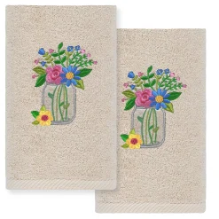 Linum Home Textiles Country Bouquet Embroidered Luxury Turkish Cotton Hand Towels 2-pack Set