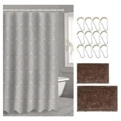 Popular Bath Tabitha 15-piece Chenille Bath Rug & Shower Curtain Set