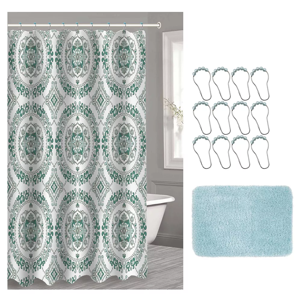 Popular Bath Candace 14-piece Microfiber Bath Rug & Shower Curtain Set