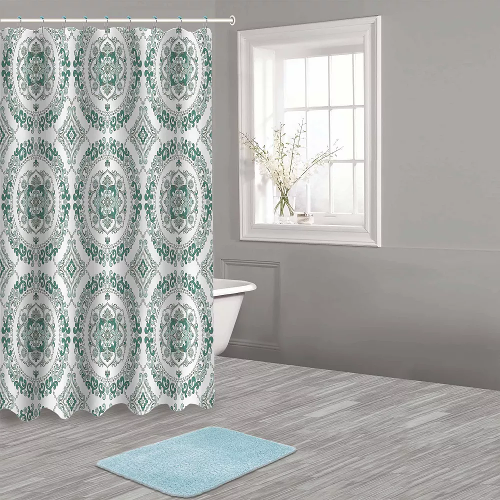 Popular Bath Candace 14-piece Microfiber Bath Rug & Shower Curtain Set - Image 2