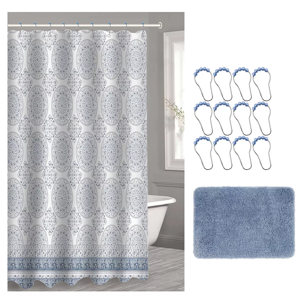 Popular Bath Giovanna 14-piece Microfiber Bath Rug & Shower Curtain Set