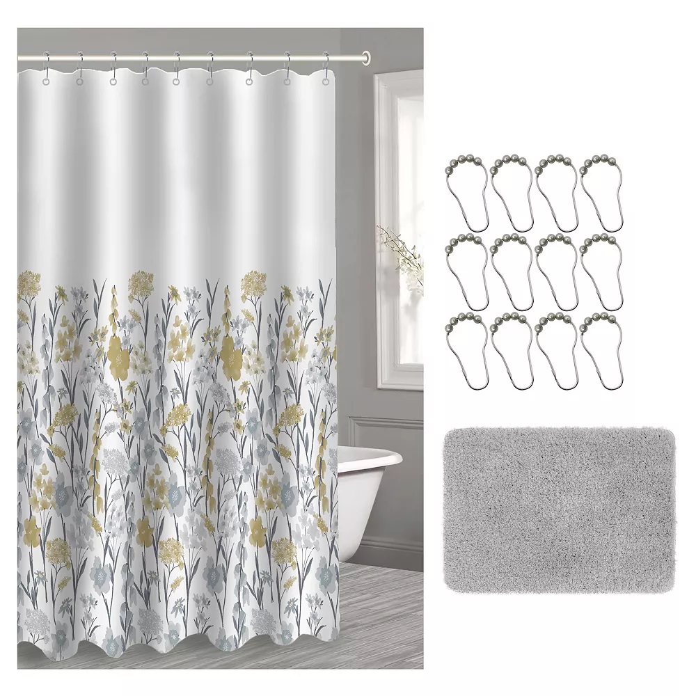 Popular Bath Chelsea 14-piece Microfiber Bath Rug & Shower Curtain Set