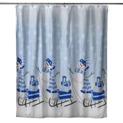 SKL Home Snowman Sled Shower Curtain & Hook Set