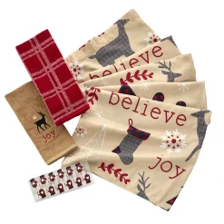 SKL Home Cozy Home Shower Curtain, Curtain Hooks & 2 Hand Towels Set