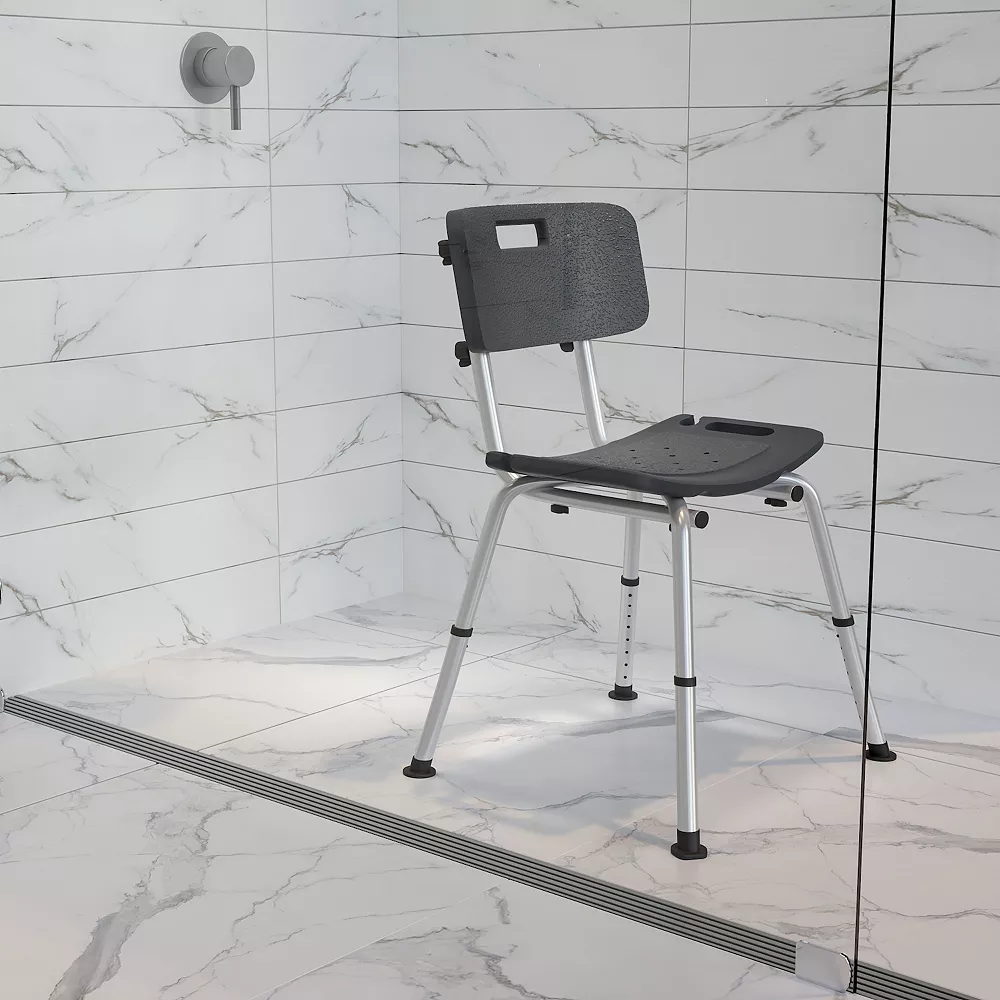 Emma+Oliver Emma And Oliver Tool-Free 300 Lb. Capacity, Adjustable Gray Bath & Shower Chair With Back - Image 2