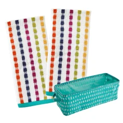 SKL Home Good Vibes Hand Towels & Dotty Waves Storage Bin 3-piece Set
