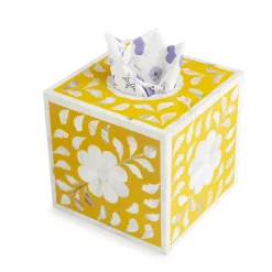 GAURI KOHLI Jodhpur Mother Of Pearl Tissue Box Cover - Mustard