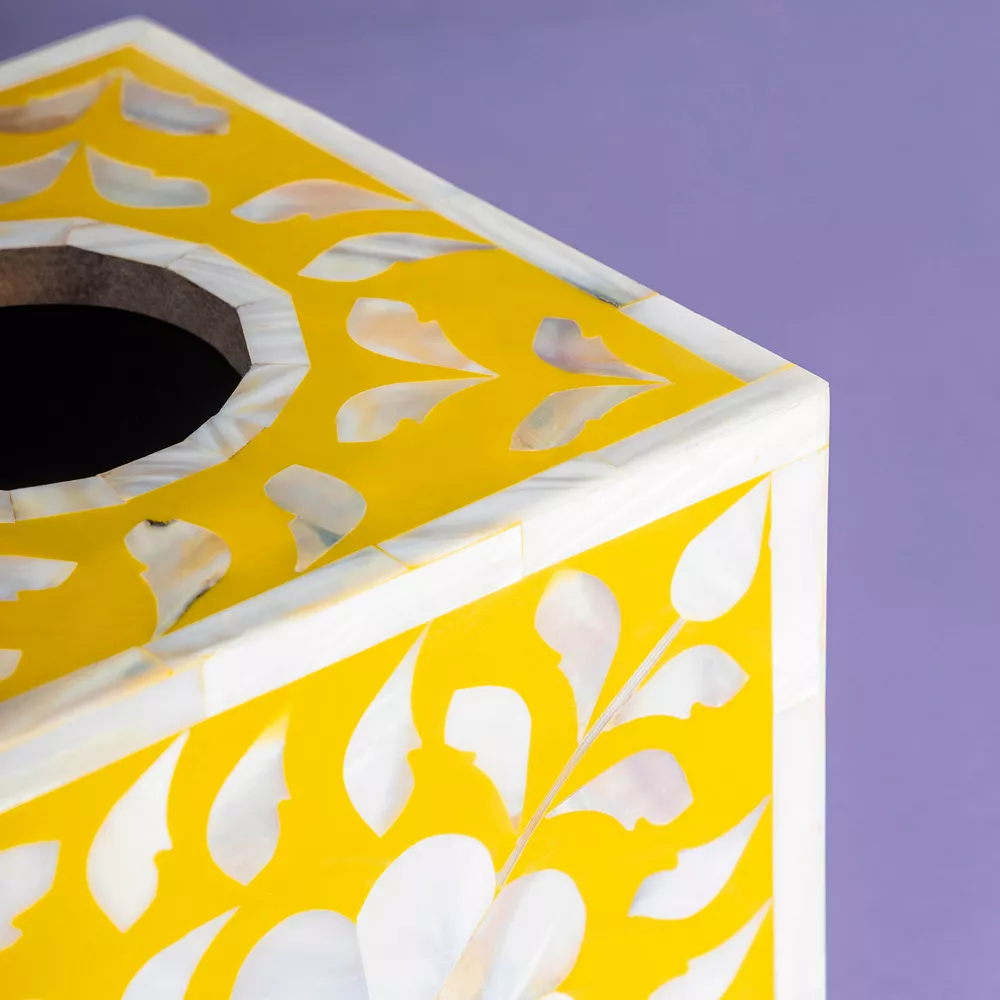 GAURI KOHLI Jodhpur Mother Of Pearl Tissue Box Cover - Mustard 4 GAURI KOHLI Jodhpur Mother Of Pearl Tissue Box Cover - Mustard - Image 4