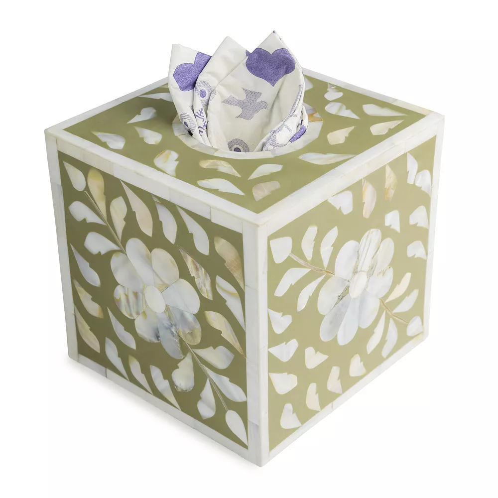 GAURI KOHLI Jodhpur Mother Of Pearl Tissue Box Cover - Beige