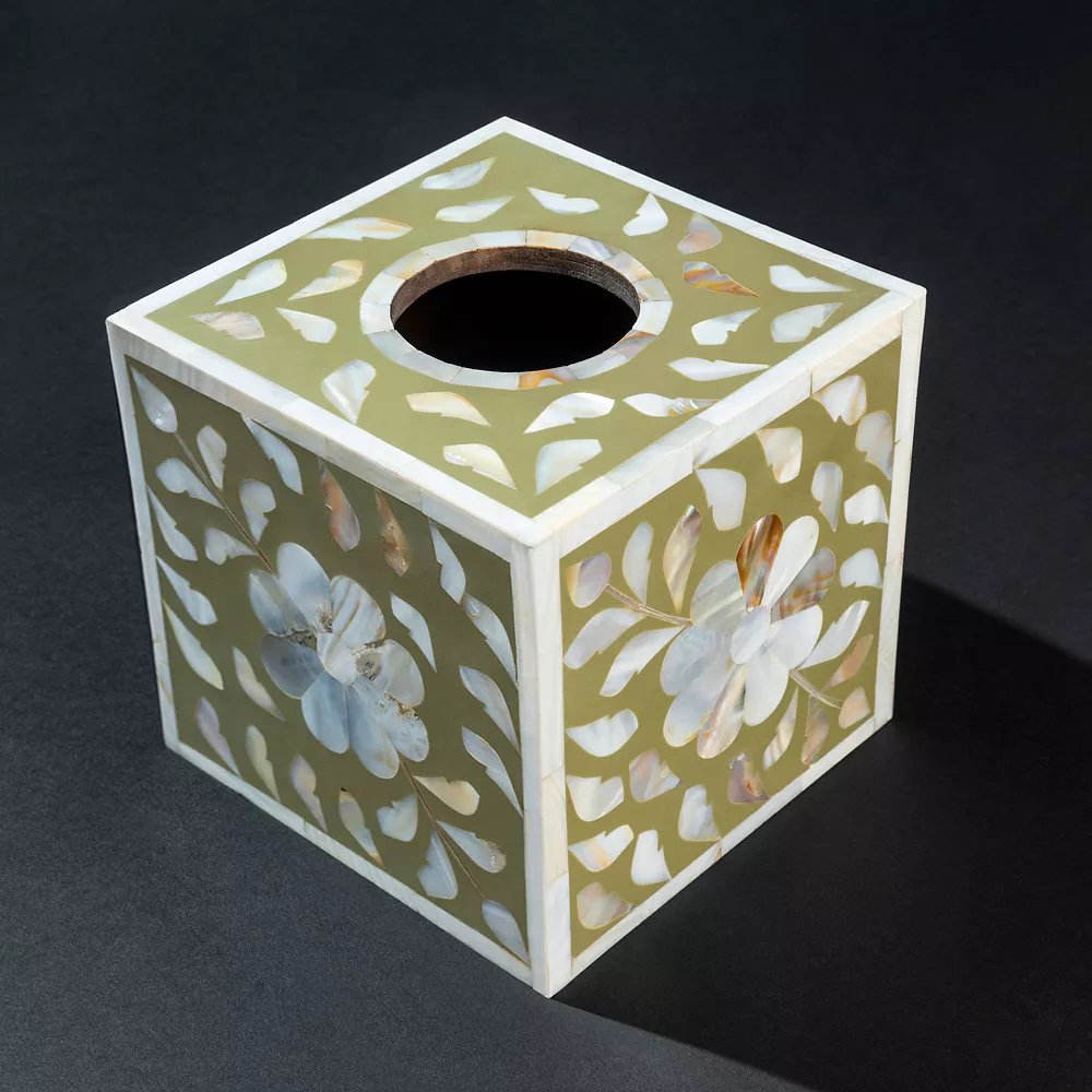 GAURI KOHLI Jodhpur Mother Of Pearl Tissue Box Cover - Beige - Image 3