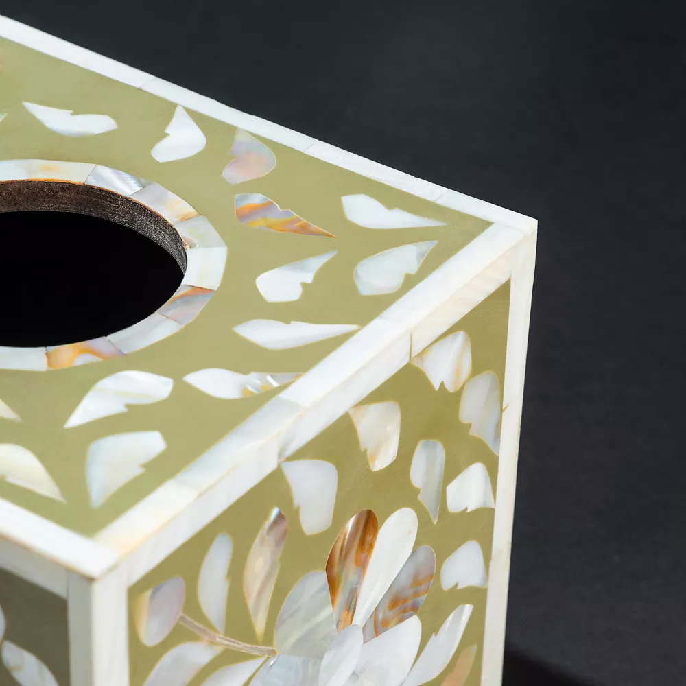 GAURI KOHLI Jodhpur Mother Of Pearl Tissue Box Cover - Beige - Image 4
