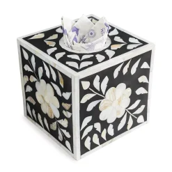 GAURI KOHLI Jodhpur Mother Of Pearl Tissue Box Cover - Black