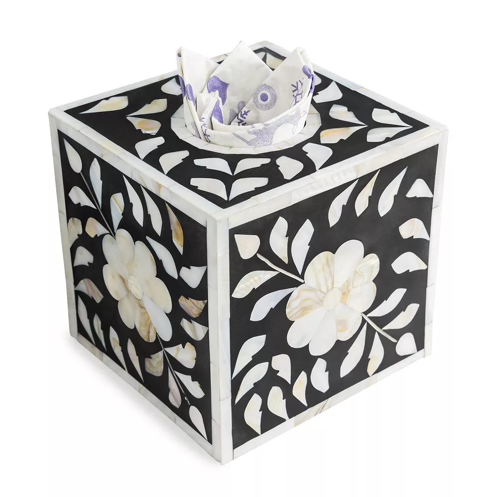 GAURI KOHLI Jodhpur Mother Of Pearl Tissue Box Cover - Black