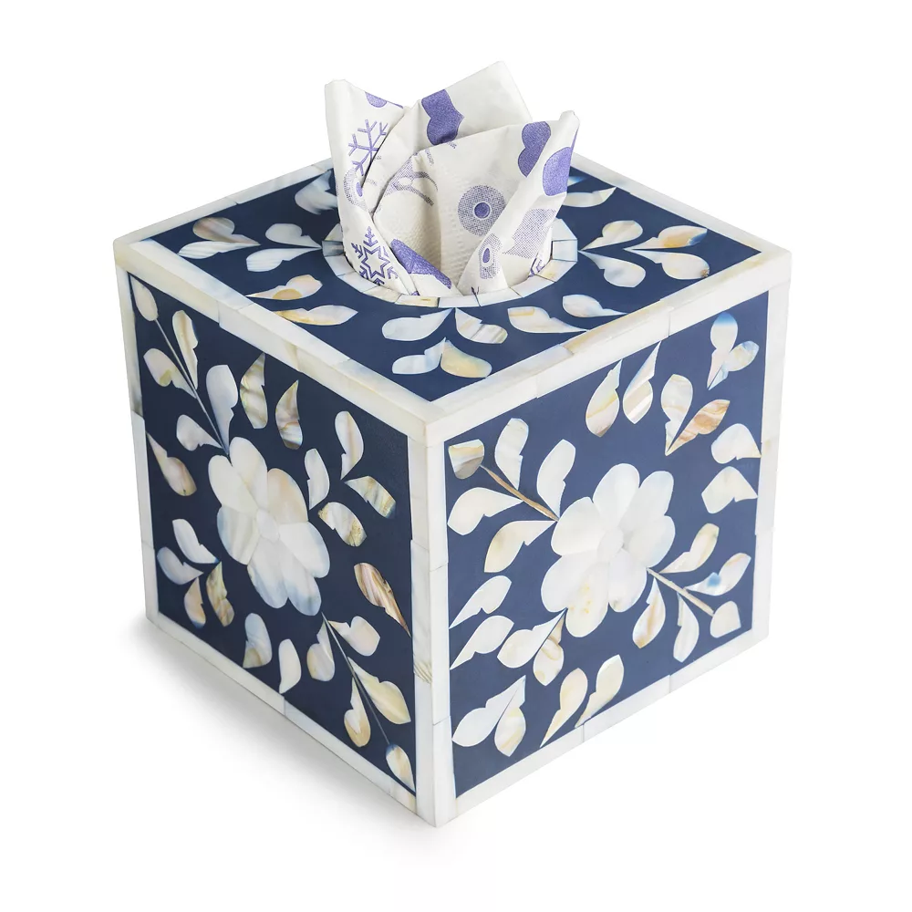 GAURI KOHLI Jodhpur Mother Of Pearl Tissue Box Cover - Blue