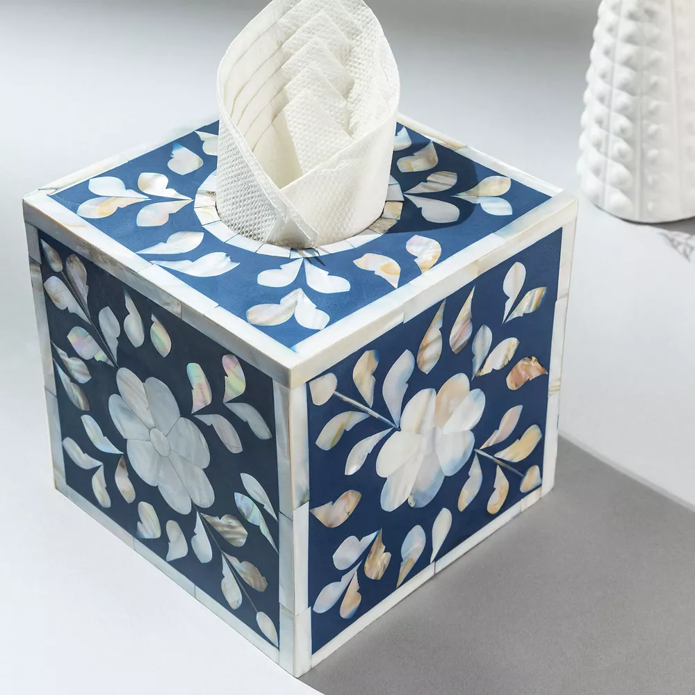 GAURI KOHLI Jodhpur Mother Of Pearl Tissue Box Cover - Blue - Image 2