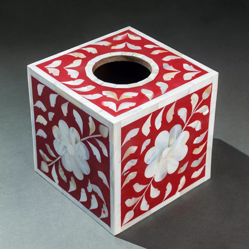 GAURI KOHLI Jodhpur Mother Of Pearl Tissue Box Cover - Burgundy - Image 3