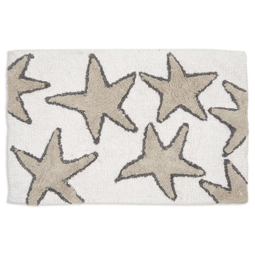 Juvale Non-Slip Bath Mat, Starfish Beach Design Bathroom Rug (Cream, 32 X 20 In)