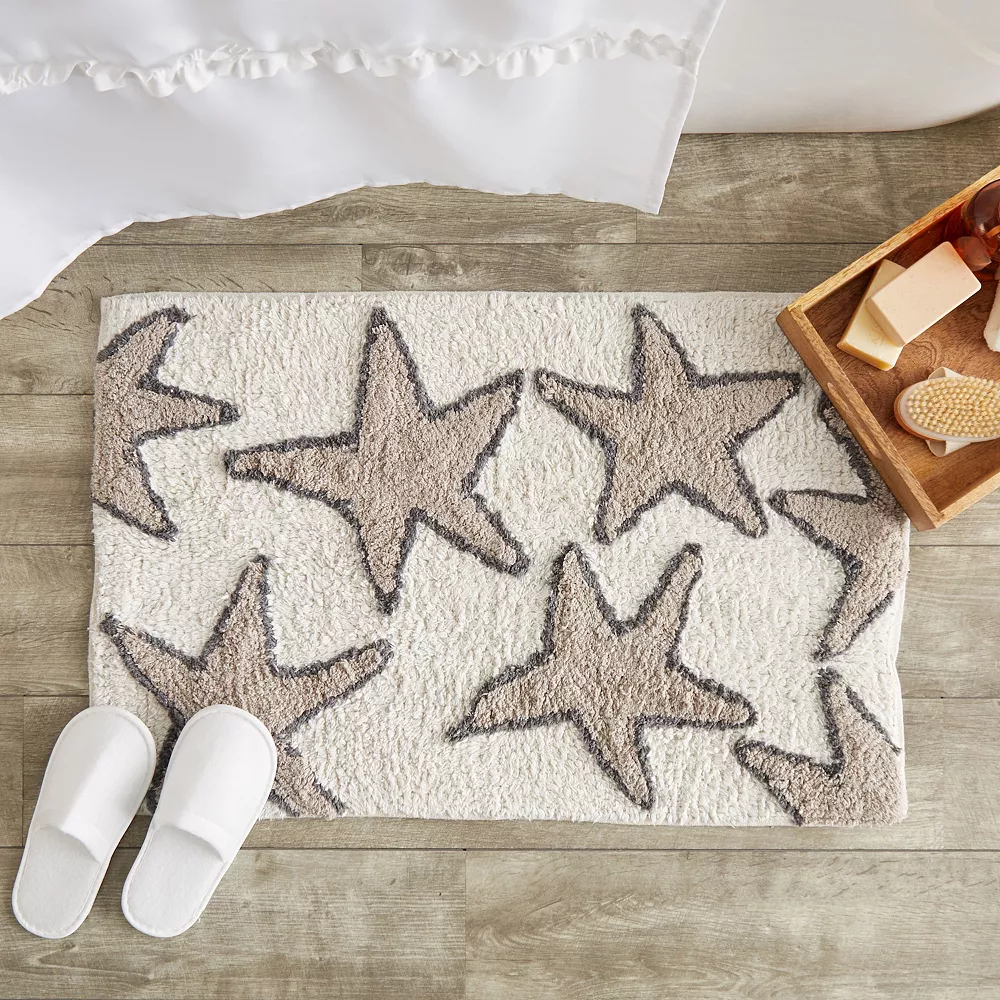 Juvale Non-Slip Bath Mat, Starfish Beach Design Bathroom Rug (Cream, 32 X 20 In) - Image 2