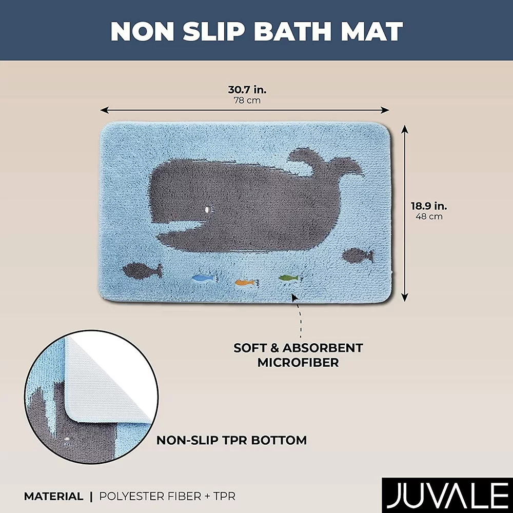Juvale Non Slip Bath Mat, Kid's Bathroom Decor, Whale Rug (30.7 X 18.9 In) - Image 2