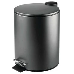 MDesign Round Metal 1.3 Gallon Step Trash Can - Lid, Removable Liner - Navy Blue