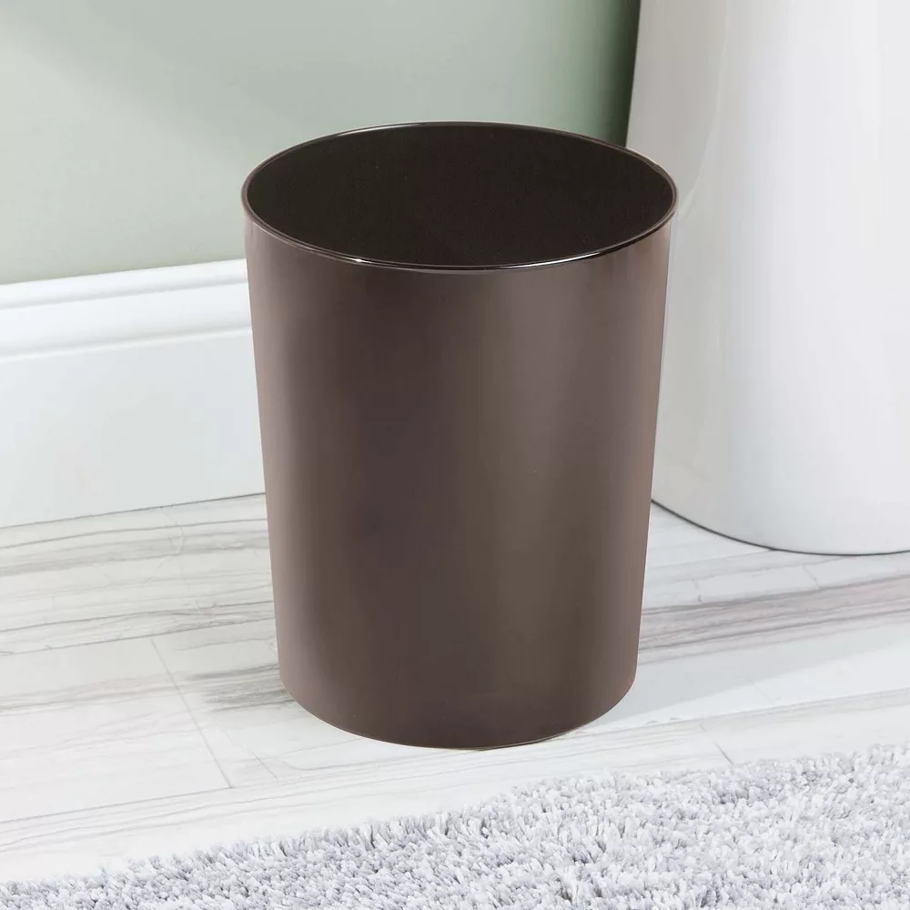 MDesign Small Round Metal 1.7 Gallon Trash Wastebasket/Recycling Can, Polished - Image 2