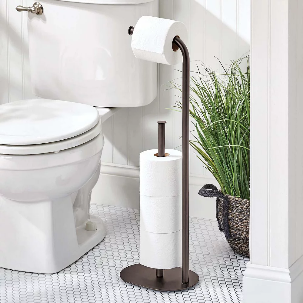 MDesign Metal Toilet Paper Holder Stand / Dispenser, Holds 4 Rolls - Matte Black - Image 2