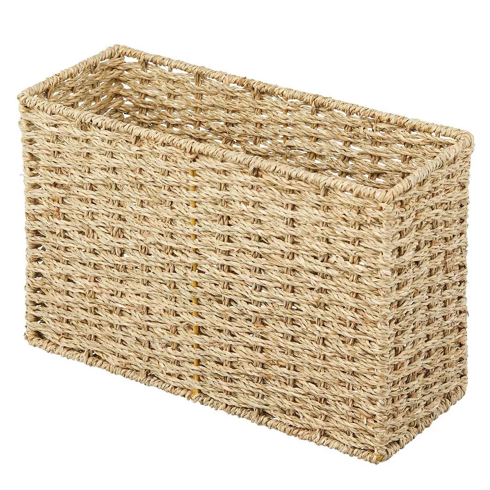 MDesign Large Rustic Woven Seagrass Toilet Tank Bathroom Storage Basket, Natural