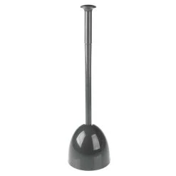 MDesign Plastic Freestanding Hideaway Toilet Bowl Plunger/Holder, Charcoal Gray