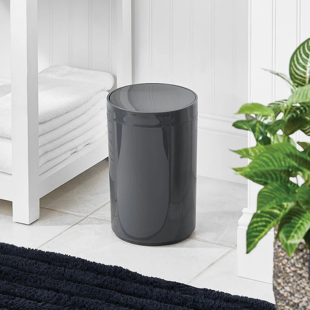 MDesign Toilet Bowl Brush And Wastebasket Combo - Set Of 2 - Light Gray - Image 2