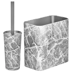 MDesign 2 Piece Plastic Bathroom Set, Bowl Brush And Trash Can - Stainless Steel