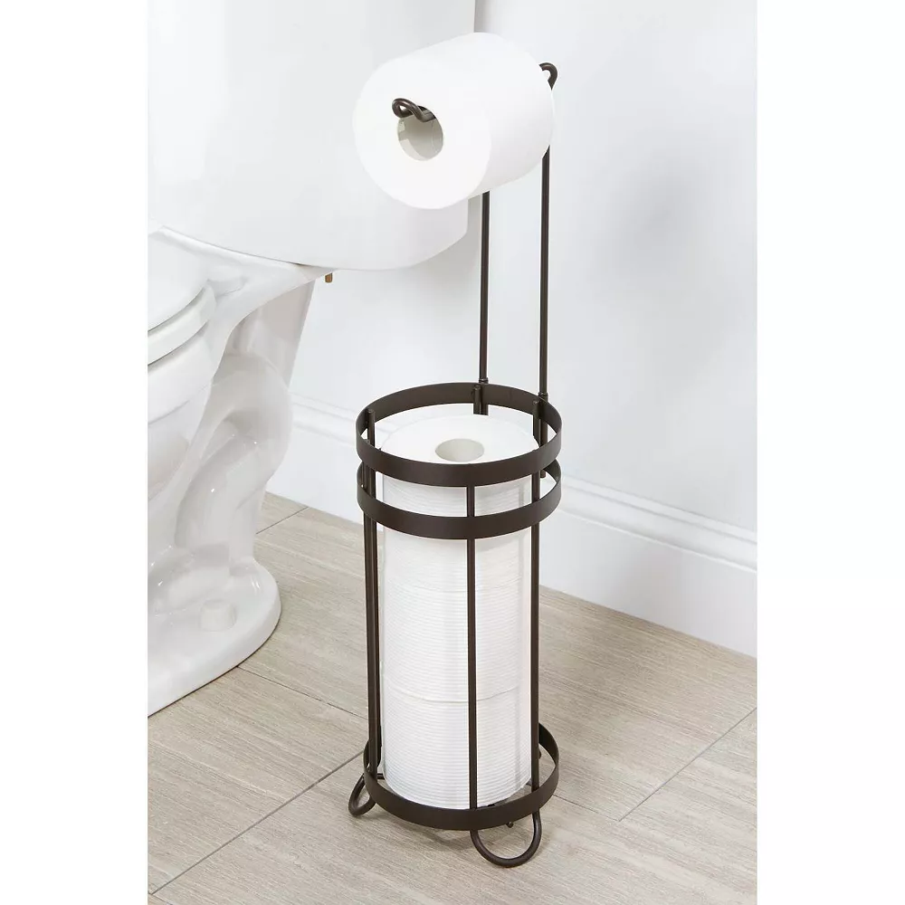 MDesign Metal Toilet Paper Stand Holder/Dispenser - Holds 4 Rolls - Matte Black - Image 2