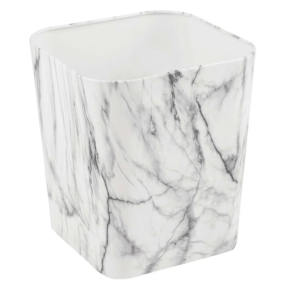 MDesign Small Metal 2.3 Gallon Trash Can, Square Garbage Wastebasket Bin, Marble