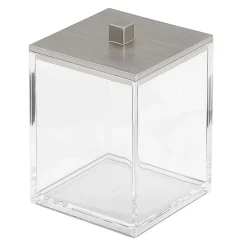MDesign Small Square Storage Apothecary Canister For Bathroom - Clear/ Chrome