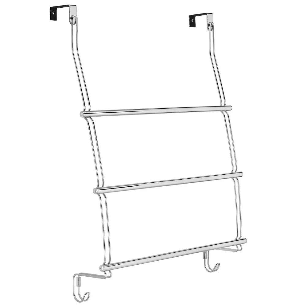 MDesign Adjustable Metal 3-Tier Over Door Towel Rack Holder, 2 Hooks, Soft Brass - Image 2