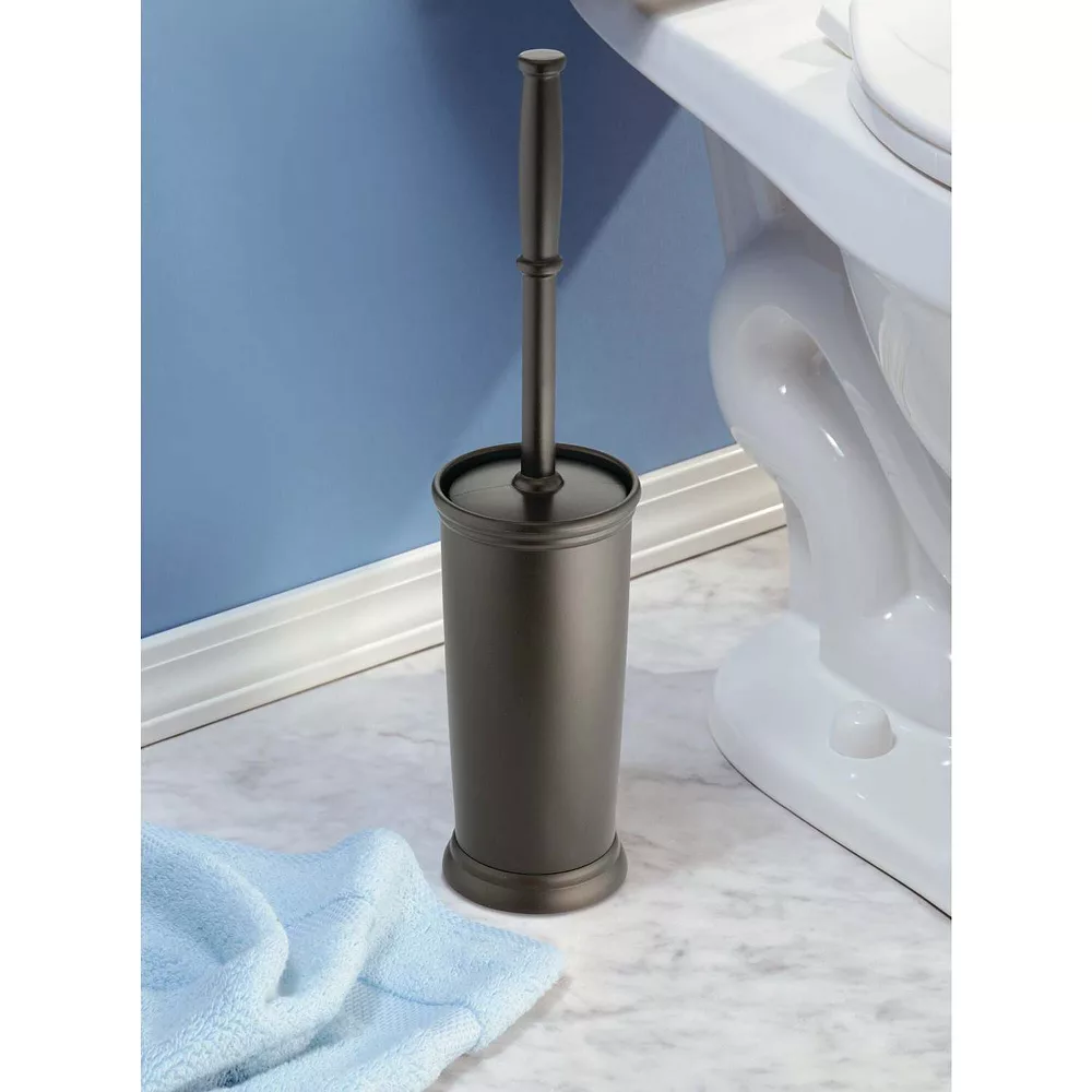 MDesign Plastic Compact Bathroom Toilet Bowl Brush And Holder, 2 Pack, Dark Gray - Image 2