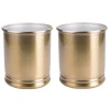 MDesign Metal Round Small Trash Can Wastebasket Garbage Bin, 2 Pack - Soft Brass
