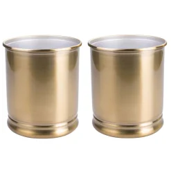 MDesign Metal Round Small Trash Can Wastebasket Garbage Bin, 2 Pack - Soft Brass