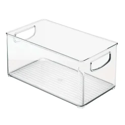 MDesign Plastic Bathroom Vanity Storage Organizer Bin Holder With Handles, Clear