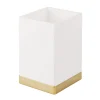 MDesign Square Tumbler Cup For Mouthwash, Makeup Brushes, White/Soft Brass