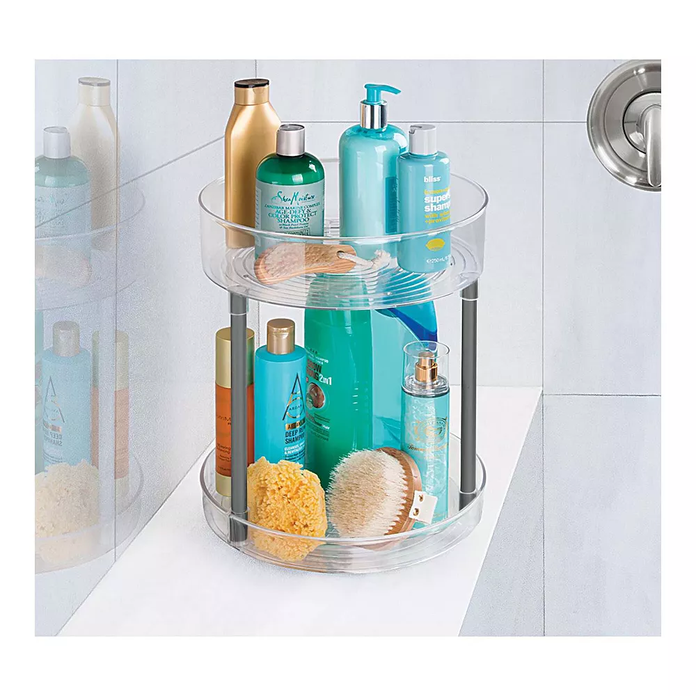 MDesign Bathroom Vanity 2-Tier Storage Turntable Lazy Susan - Black/Silver - Image 2