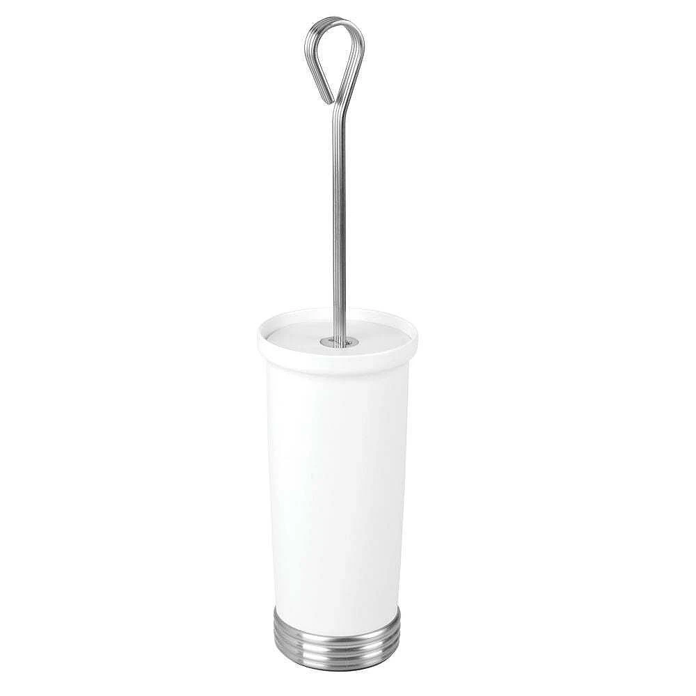 MDesign Plastic Toilet Bowl Brush & Holder, Non-Skid Base - White/Soft Brass - Image 2