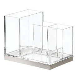 MDesign Bathroom Toothbrush/Toothpaste Dental Storage Organizer - Clear/Brushed