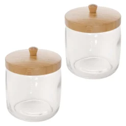 MDesign Round Glass Apothecary Canister Jar/Wood Lid, 2 Pack, Clear/Natural
