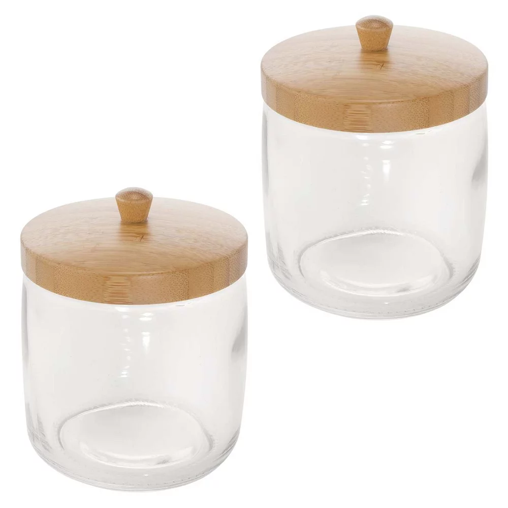 MDesign Round Glass Apothecary Canister Jar/Wood Lid, 2 Pack, Clear/Natural