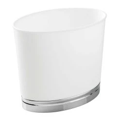 MDesign Oval Slim Plastic Small Trash Can Wastebasket - White/Chrome