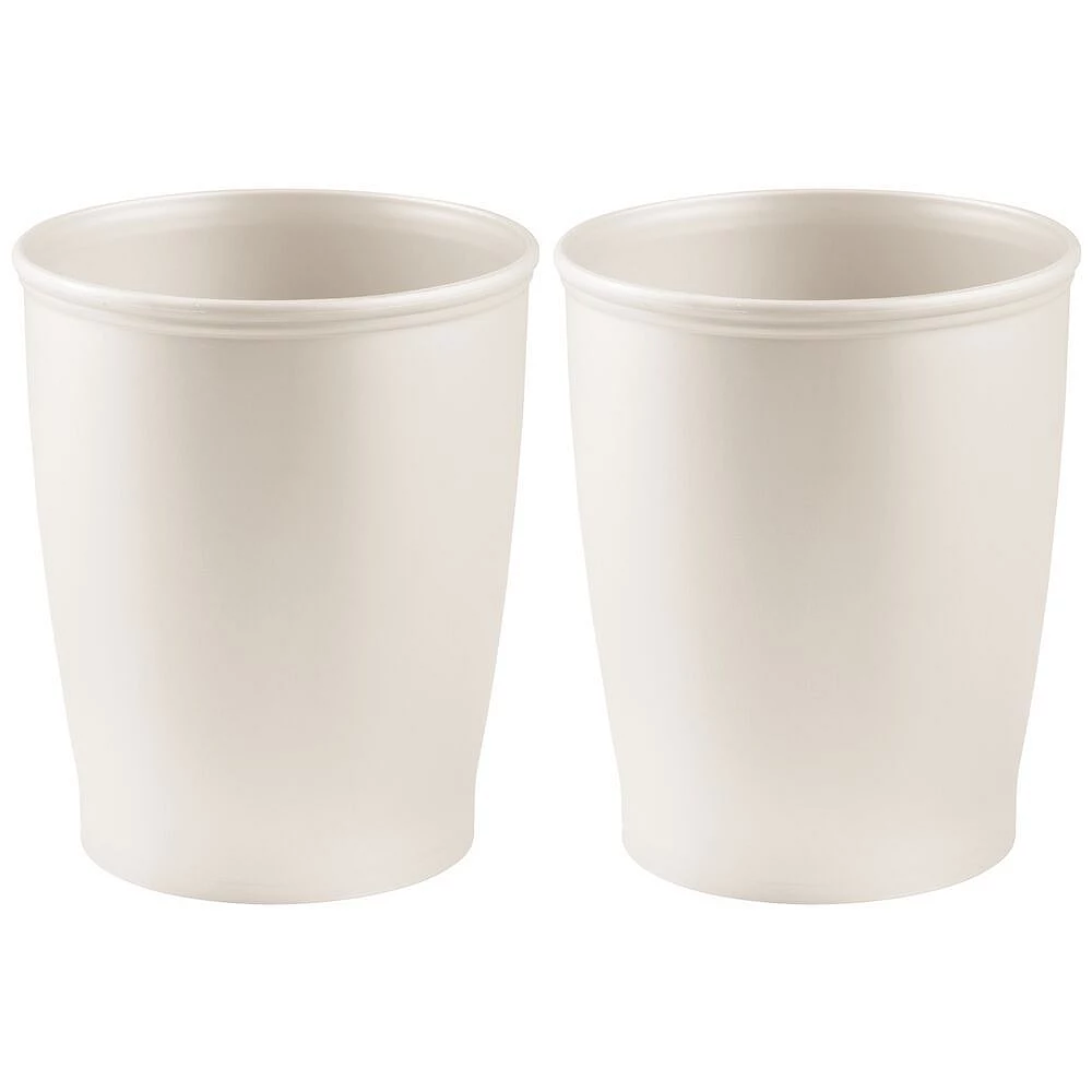 MDesign Plastic Round Small 1.6 Gallon Trash Can Wastebasket - 2 Pack - Cream