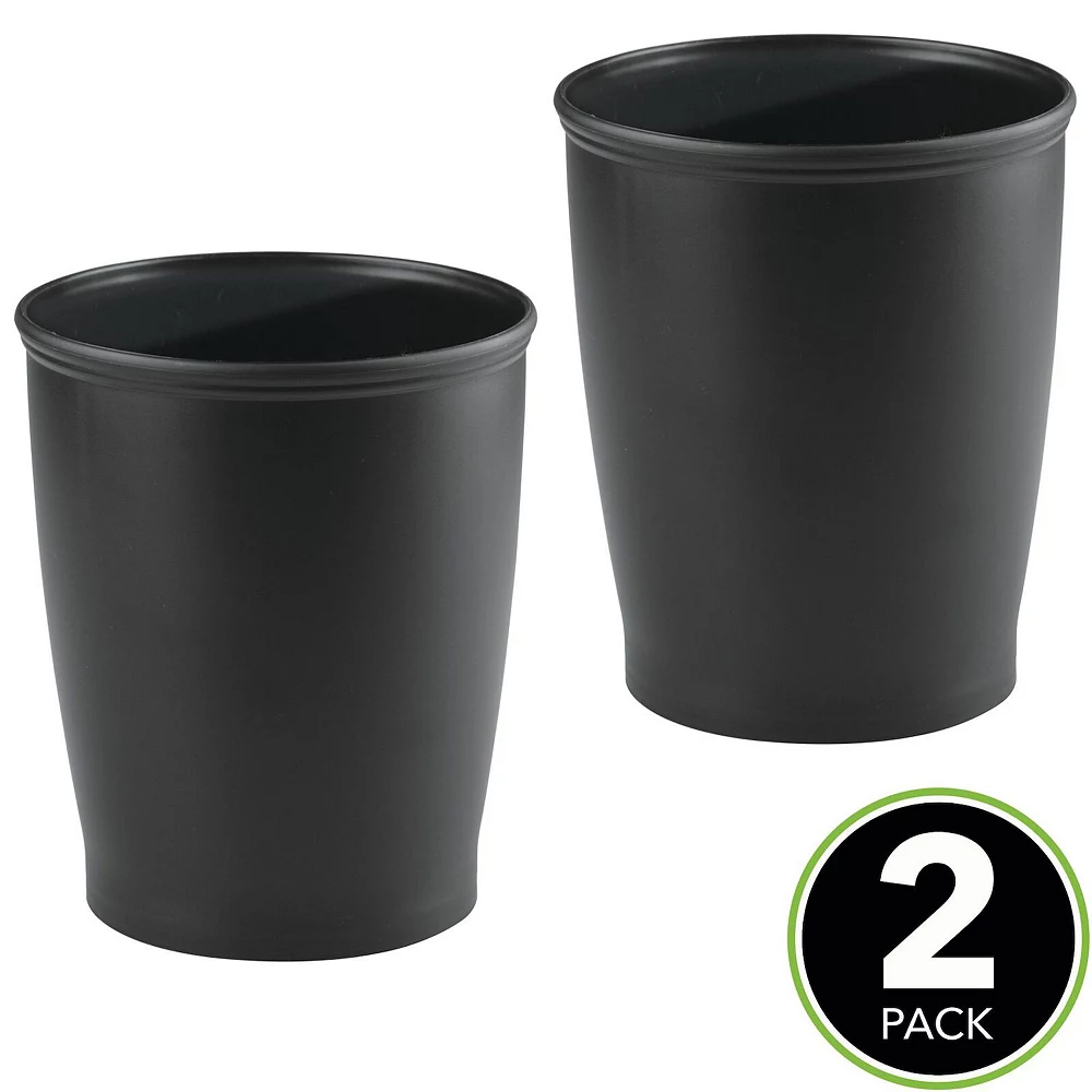 MDesign Plastic Round Small 1.6 Gallon Trash Can Wastebasket - 2 Pack - Cream - Image 2
