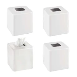 MDesign Steel Square Modern Tissue Box Cover Holder For Bathroom, 4 Pack, White