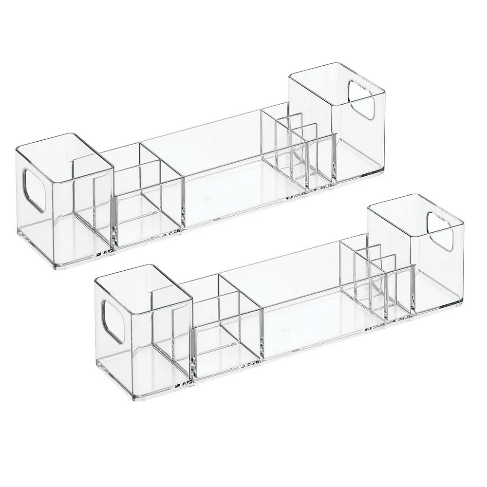 MDesign Plastic Divided Medicine Storage Organizer Bin - 2 Pack -Clear
